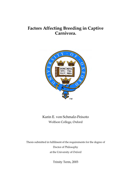 Factors Affecting Breeding in Captive Carnivora