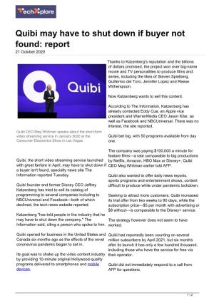Quibi May Have to Shut Down If Buyer Not Found: Report 21 October 2020