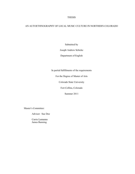 Thesis an Autoethnography of Local Music Culture In