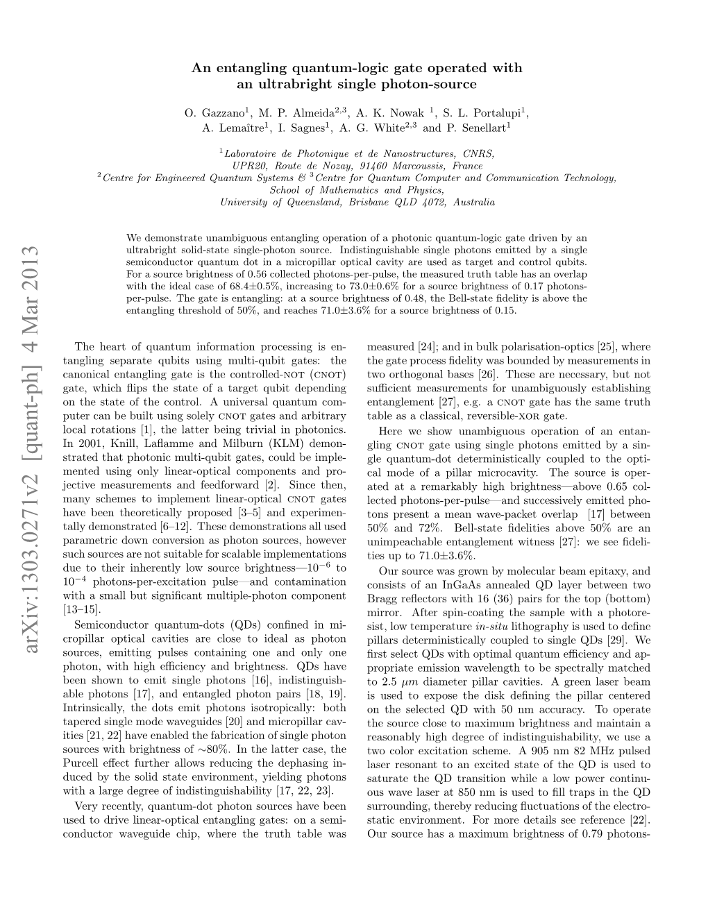 An Entangling Quantum-Logic Gate Operated with an Ultrabright Single Photon-Source