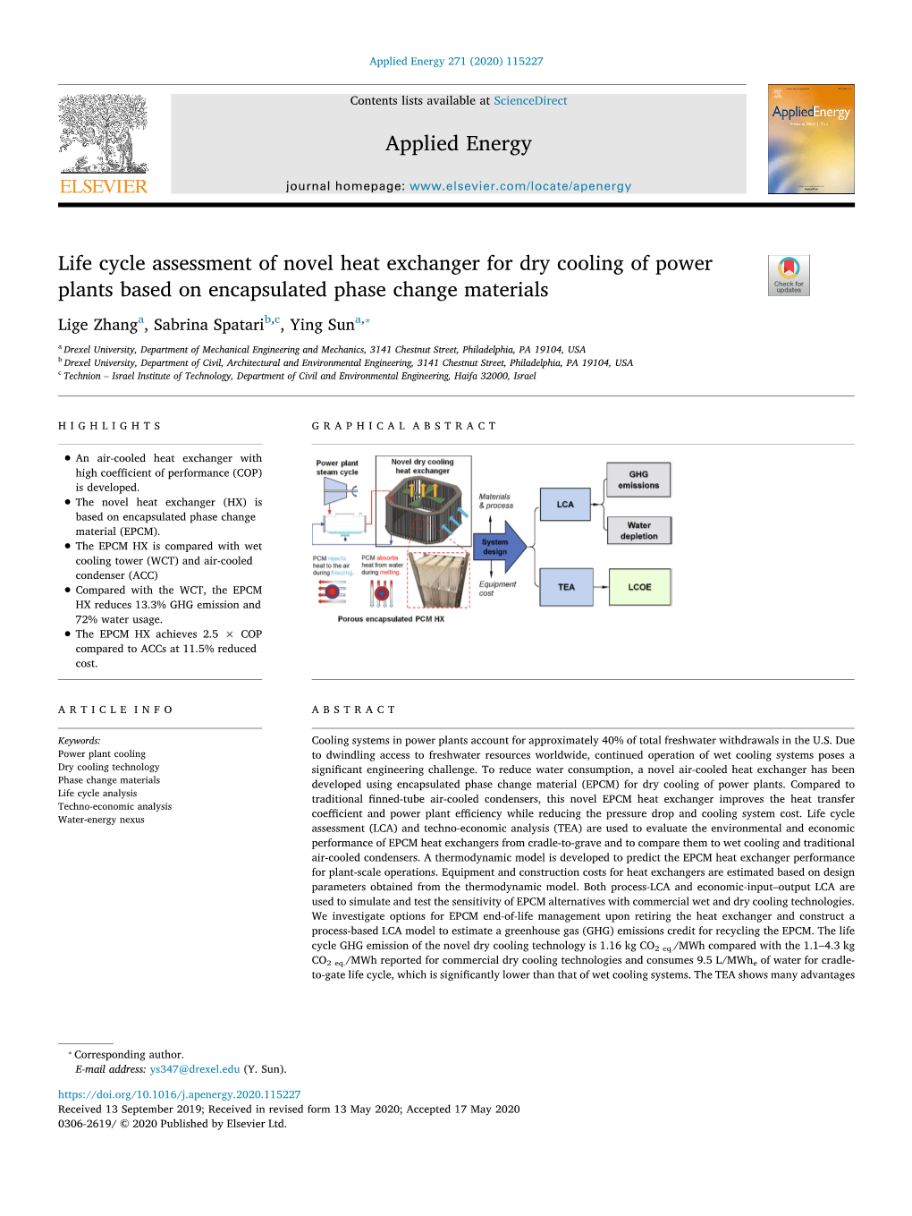 Life Cycle Assessment of Novel Heat Exchanger for Dry Cooling of Power