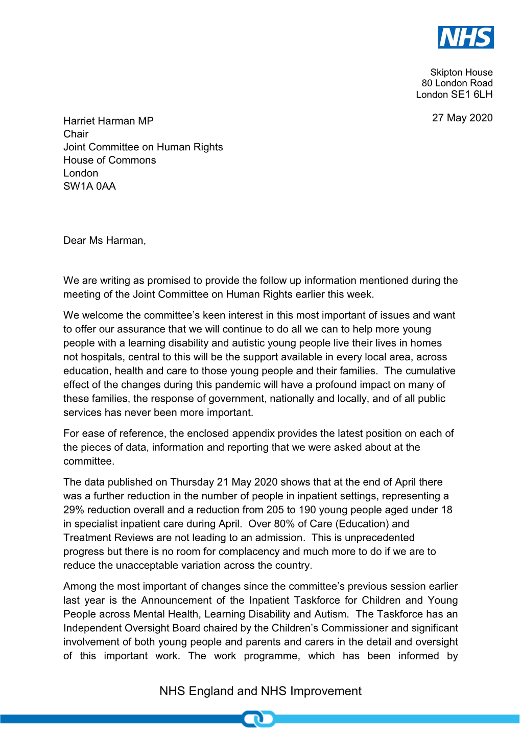 NHS England and NHS Improvement Recommendations Made by This Committee in Two Reports in 2019 Has Clear Underpinnings Related to the Human Rights of Young People