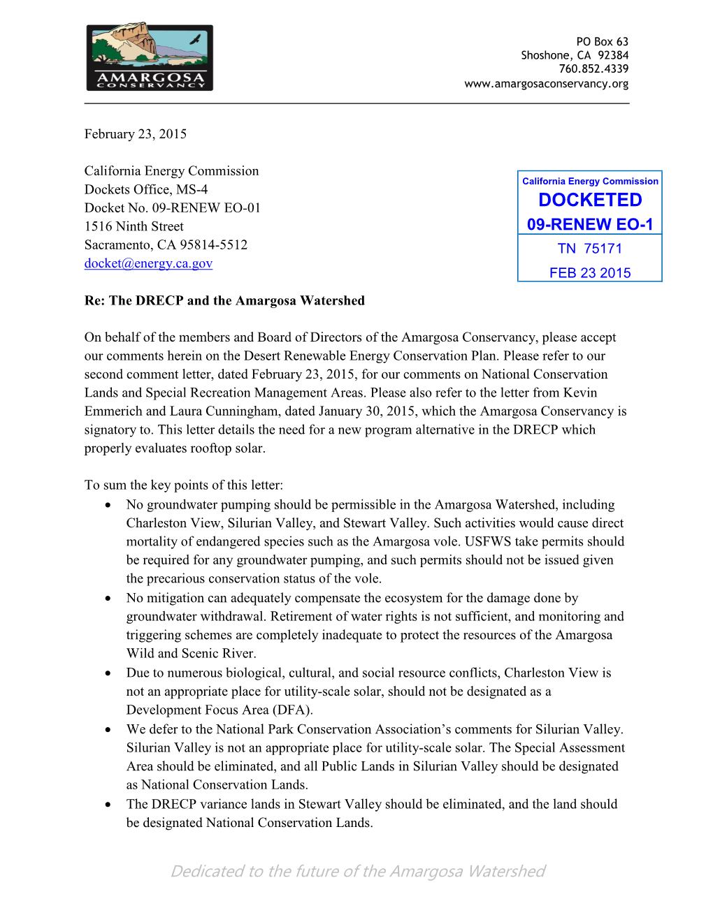 DOCKETED 1516 Ninth Street 09-RENEW EO-1 Sacramento, CA 95814-5512 TN 75171 Docket@Energy.Ca.Gov FEB 23 2015