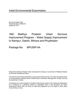 Madhya Pradesh Urban Services Improvement Project: Package 4A