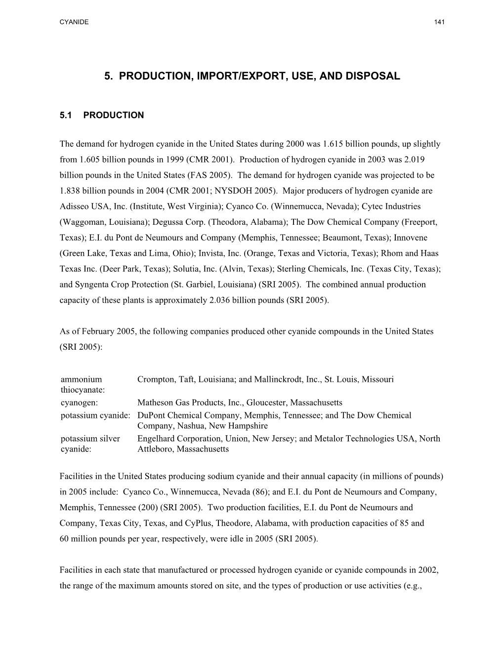 Toxicological Profile for Cyanide