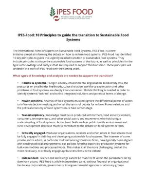 10 Principles to Guide the Transition to Sustainable Food Systems