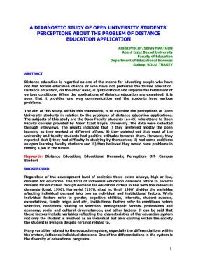 Perception of Open University Students on the Problems of Distance Education Applications