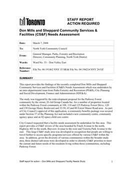 STAFF REPORT ACTION REQUIRED Don Mills and Sheppard Community Services & Facilities (CS&F) Needs Assessment