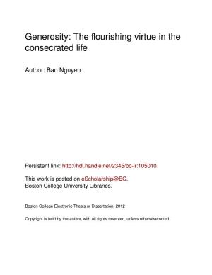 Generosity: the ﬂourishing Virtue in the Consecrated Life