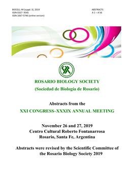 (Sociedad De Biología De Rosario) Abstracts from the XXI CONGRESS