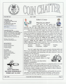 Editor's Comer CATONSVILLE COIN CLUB P.O