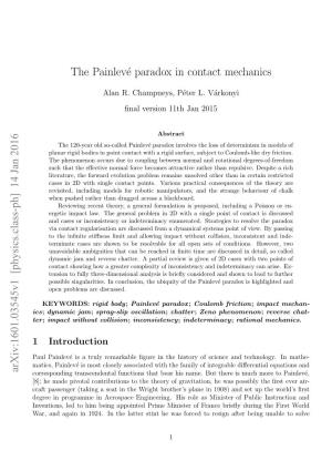 The Painlevé Paradox in Contact Mechanics Arxiv:1601.03545V1