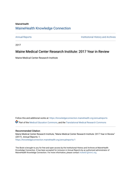 Maine Medical Center Research Institute: 2017 Year in Review