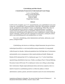 Cyberbullying and Ohio Schools: a Social Justice Framework to Understand and Create Change Lorri A