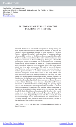 Friedrich Nietzsche and the Politics of History Christian J