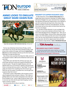 Annie Looks to Emulate Great Mare Dawn