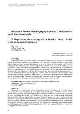 Hispanism and the Historiography of Colonial Latin America: North American Trends