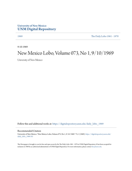 New Mexico Lobo, Volume 073, No 1, 9/10/1969 University of New Mexico