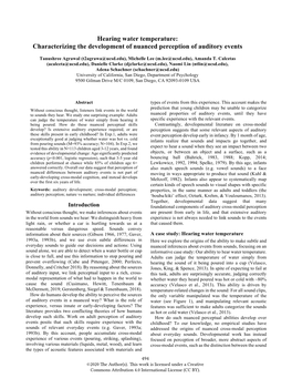 Hearing Water Temperature: Characterizing the Development of Nuanced Perception of Auditory Events