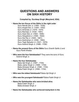 Questions and Answers on Sikh History