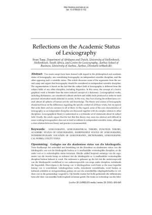 Reflections on the Academic Status of Lexicography
