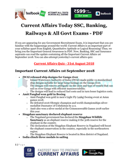Current Affairs Today SSC, Banking, Railways & All Govt