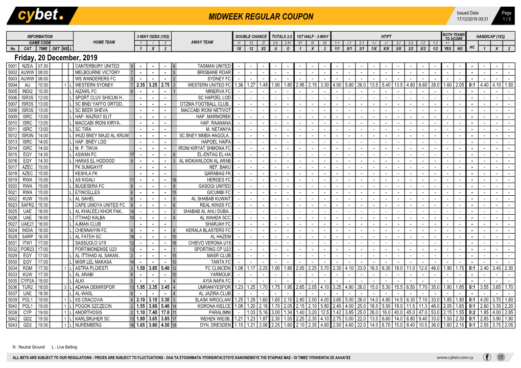 Midweek Regular Coupon 17/12/2019 09:31 1 / 3