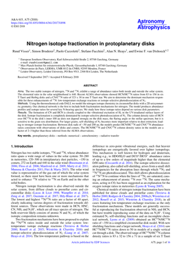 Nitrogen Isotope Fractionation in Protoplanetary Disks Ruud Visser1, Simon Bruderer2, Paolo Cazzoletti2, Stefano Facchini2, Alan N