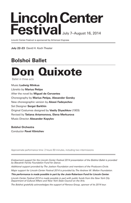 Bolshoi Ballet Don Quixote Ballet in Three Acts