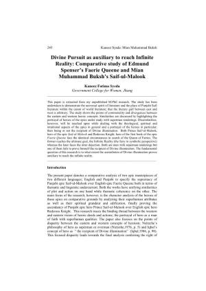 Divine Pursuit As Auxiliary to Reach Infinite Reality: Comparative Study of Edmund Spenser’S Faerie Queene and Mian Muhammad Buksh’S Saif-Ul-Malook