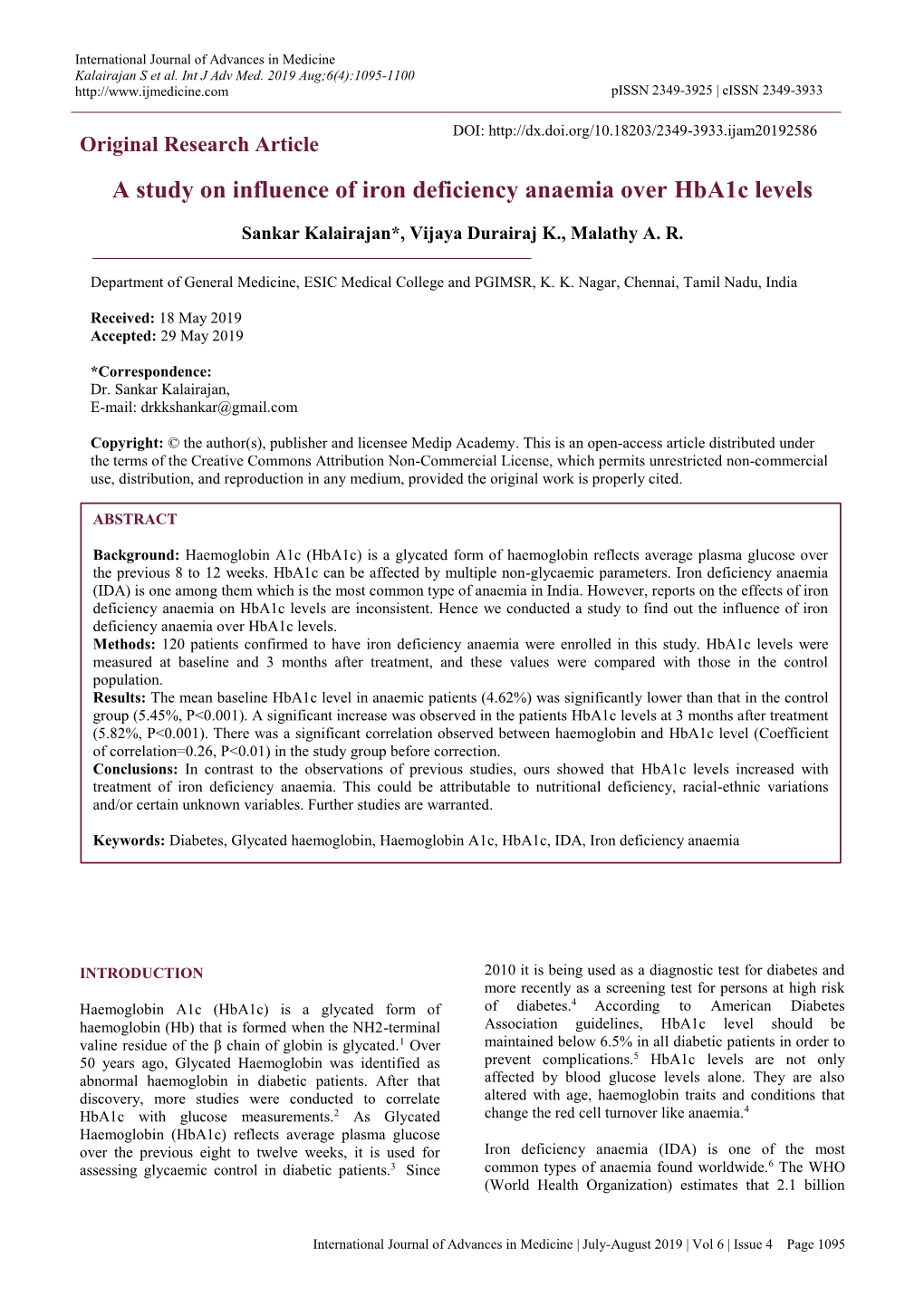 A Study On Influence Of Iron Deficiency Anaemia Over Hba1c Levels - DocsLib