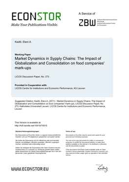 Market Dynamics in Food Supply Chains: the Impact of Globalisation and Consolidation on Firms’ Mark-Ups