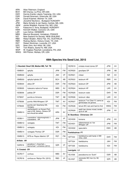 49Th Species Iris Seed List, 2015