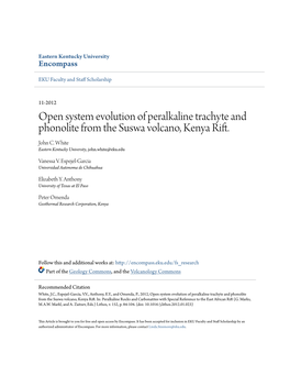 Open System Evolution of Peralkaline Trachyte and Phonolite from the Suswa Volcano, Kenya Rift