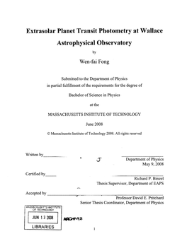 Extrasolar Planet Transit Photometry at Wallace Astrophysical Observatory by Wen-Fai Fong