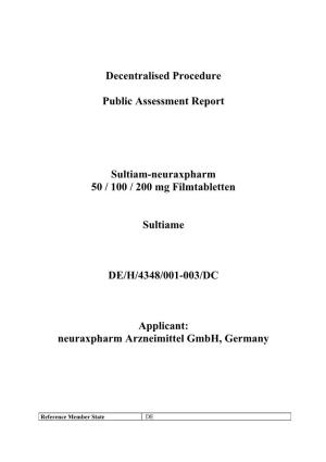 Decentralised Procedure Public Assessment Report Sultiam