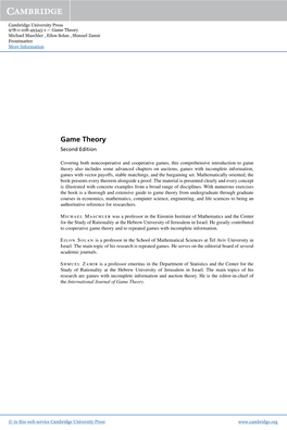 Game Theory Michael Maschler , Eilon Solan , Shmuel Zamir Frontmatter More Information