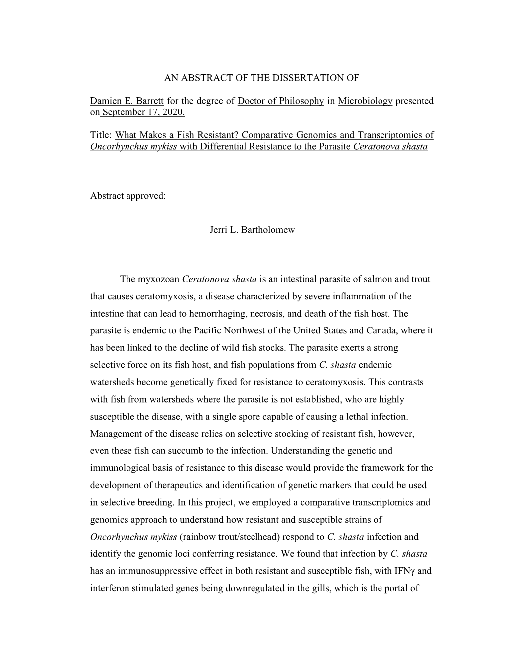 AN ABSTRACT of the DISSERTATION of Damien E