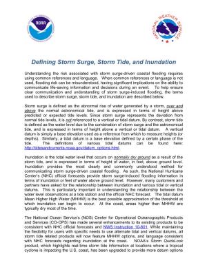 Defining Storm Surge, Storm Tide, and Inundation