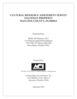 Cultural Resource Assessment Survey Saltsman Property Manatee County, Florida