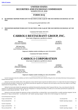 Carrols Restaurant Group, Inc. Carrols Corporation