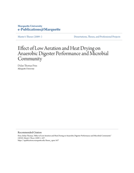 Effect of Low Aeration and Heat Drying on Anaerobic Digester Performance and Microbial Community Dylan Thomas Friss Marquette University