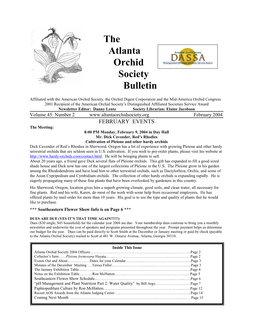 The Atlanta Orchid Society Bulletin