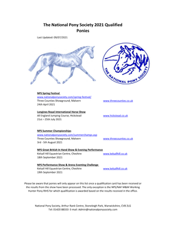 The National Pony Society 2021 Qualified Ponies
