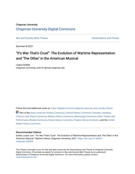 It's War That's Cruel': the Evolution of Wartime Representation and 'The Other' in the American Musical." Master's Thesis, Chapman University, 2021