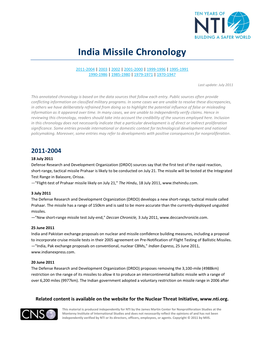 India Missile Chronology