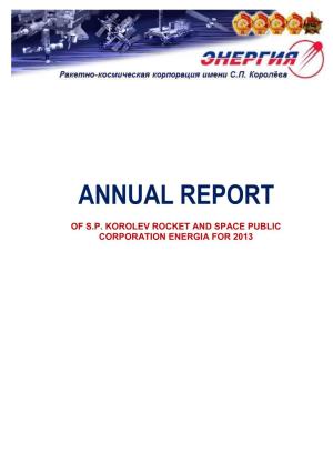 Of S.P. Korolev Rocket and Space Public Corporation Energia for 2013