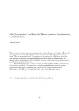 Journalistic Professionalism in Contemporary Russia