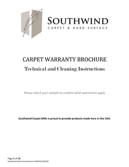 CARPET WARRANTY BROCHURE Technical and Cleaning Instructions