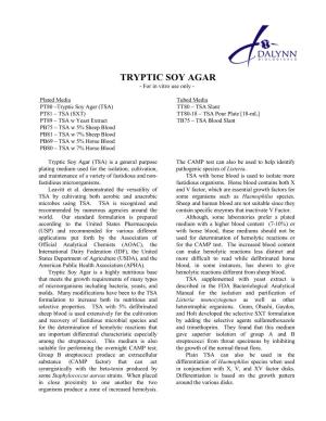 TRYPTIC SOY AGAR - for in Vitro Use Only